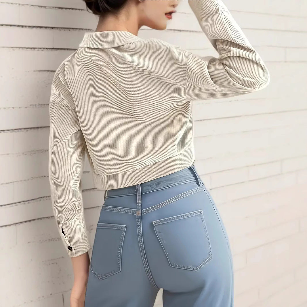 Veste en Jean Femme à Manches Courtes Croppée