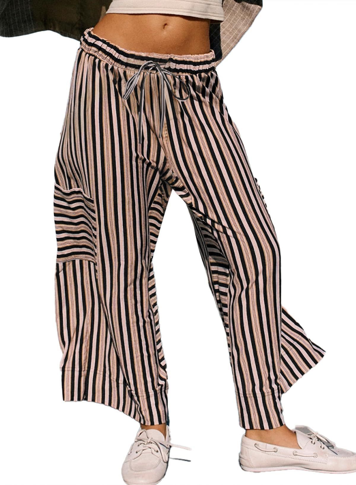 Pantalon de jogging large à rayures pour femmes avec cordon de serrage et poches latérales Echoarchiv