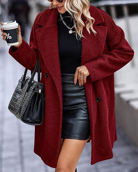 Manteau Teddy Oversize pour Femmes avec Col Revers et Coupe Croisée