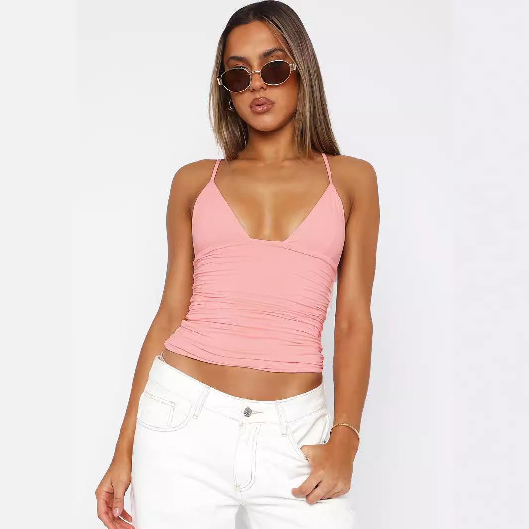 Top ajusté pour femmes avec décolleté en V et délicates fronces Heidi-Mode