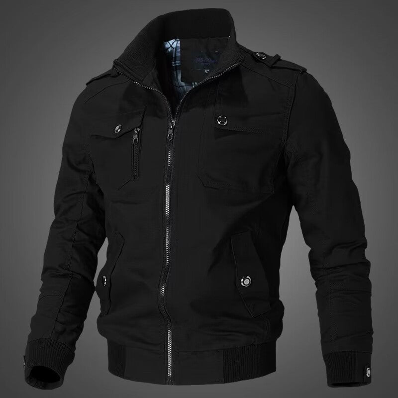 Veste bomber en toile ajustée pour hommes avec col montant, fermeture éclair sur le devant, épaulettes et poches fonctionnelles Echo Archiv