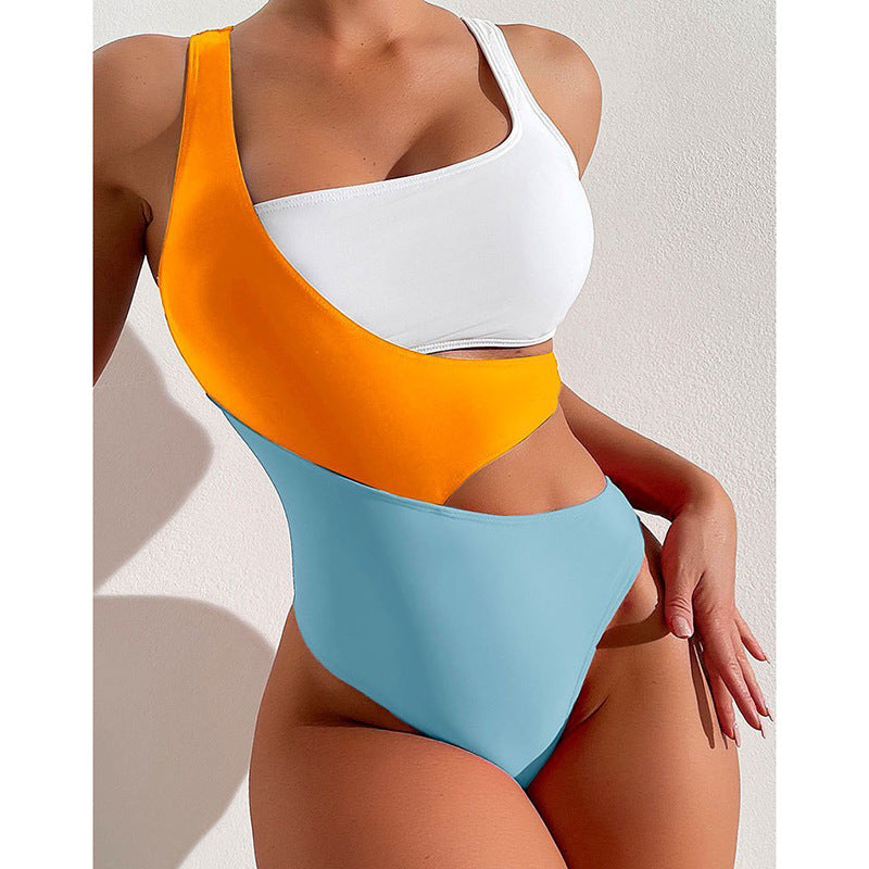 Maillot de bain une pièce pour femmes avec design asymétrique et zones de contraste colorées R&B