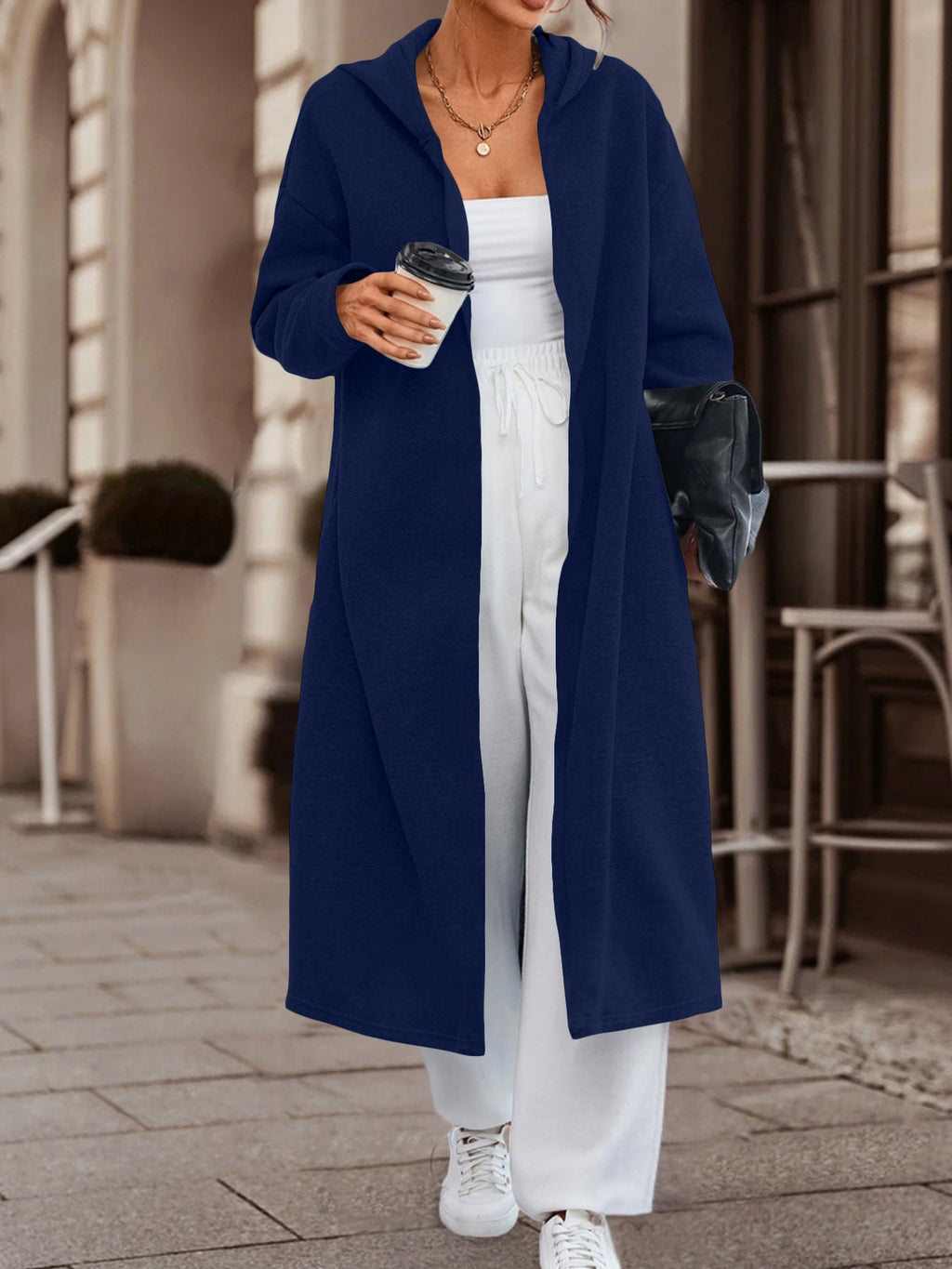 Manteau long oversize à capuche pour femmes avec devant ouvert et doux en polaire Echoarchiv