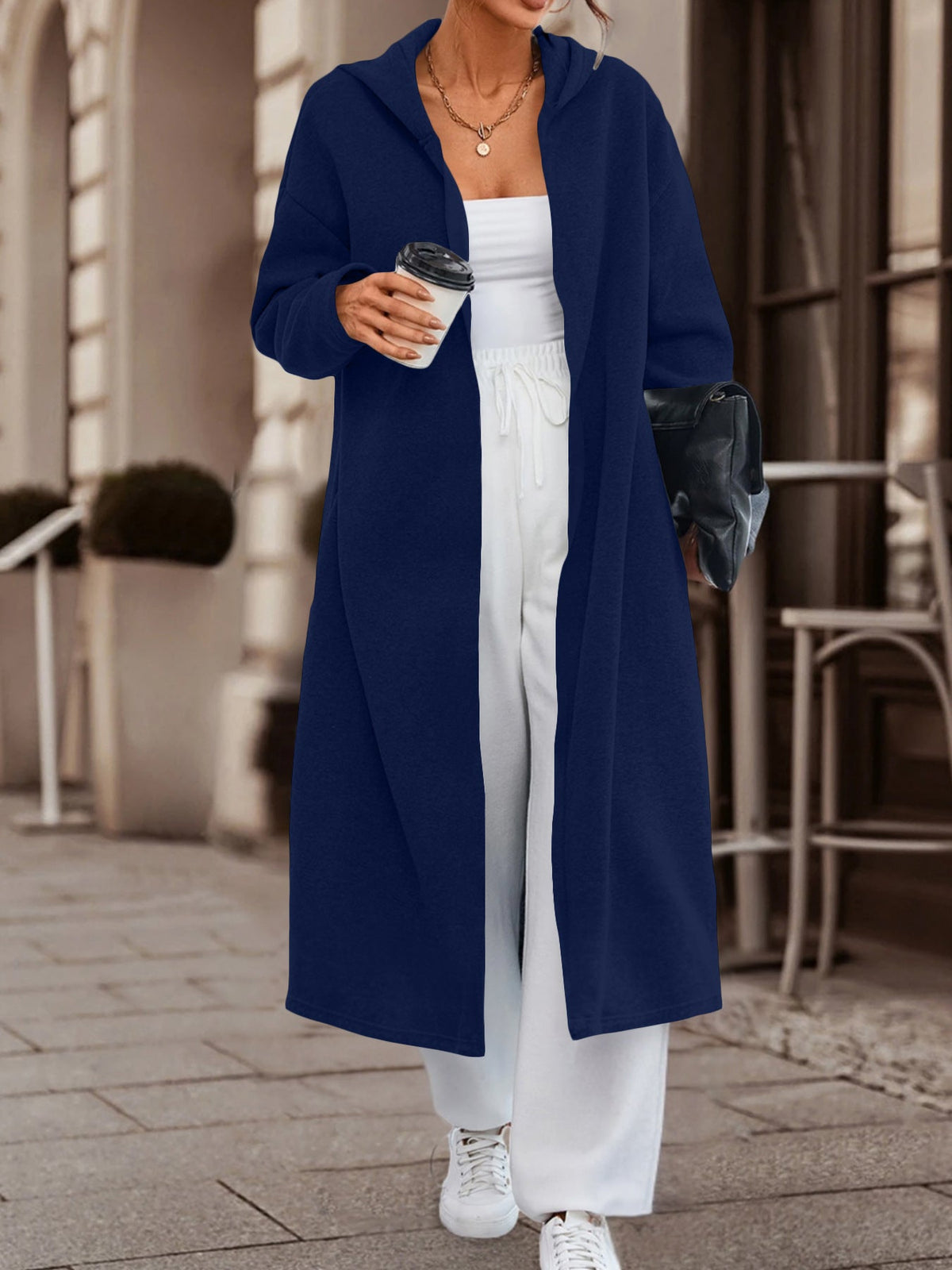 Manteau long oversize à capuche pour femmes avec devant ouvert et doux en polaire Echoarchiv