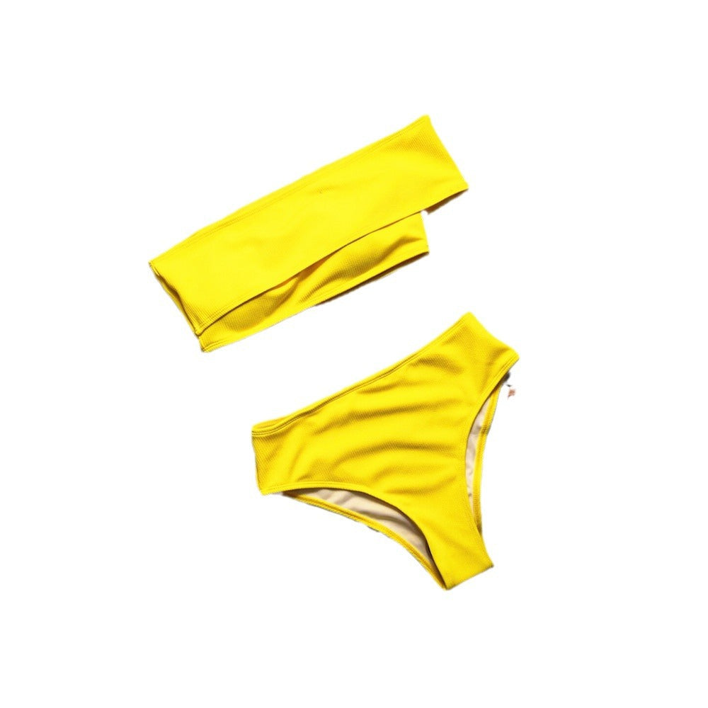 Bikini femme taille haute avec haut sans manches et matériau élastique R&B