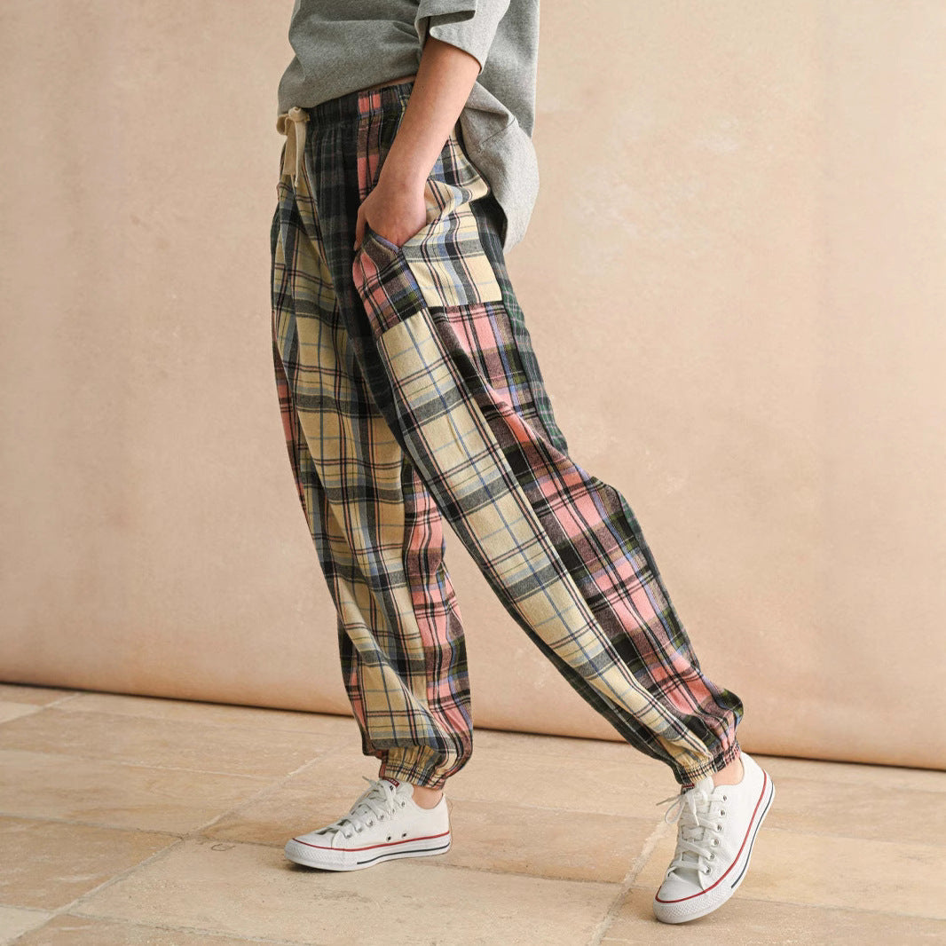Pantalon de confort à carreaux pour femmes avec taille élastique R&B