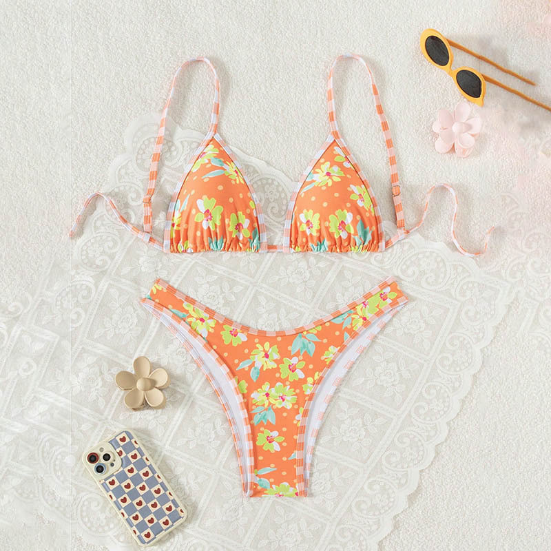 Bikini triangle floral pour femmes avec bretelles réglables R&B