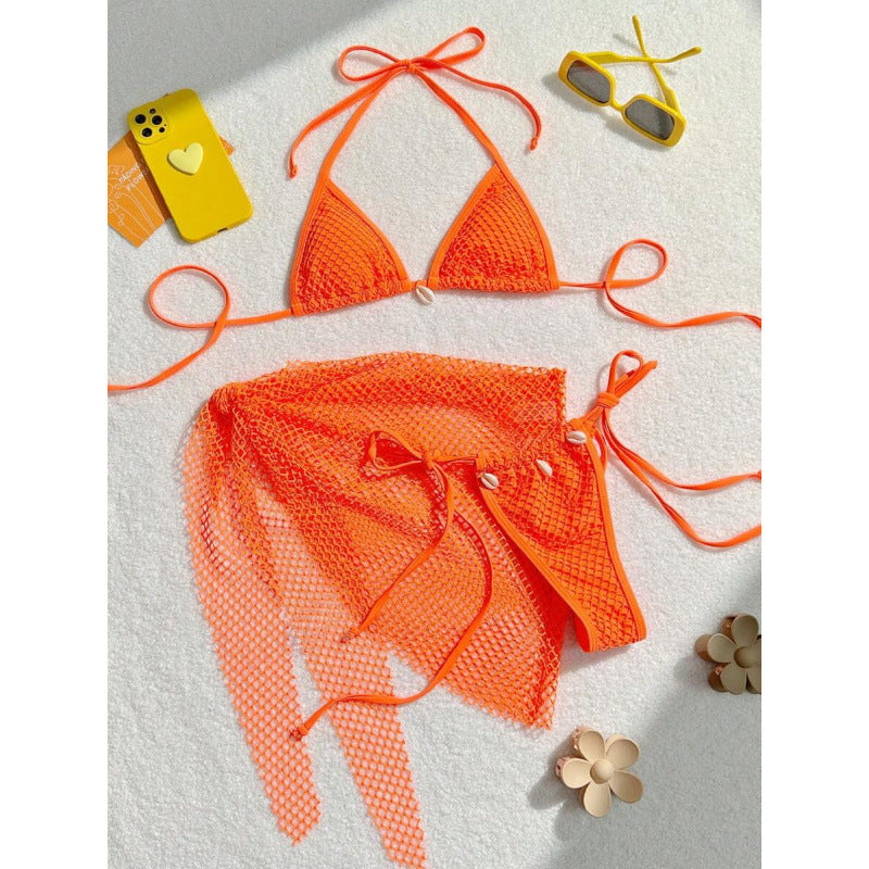 Ensemble de bikini en filet pour femmes avec nœuds à la mode et détails en coquillage R&B