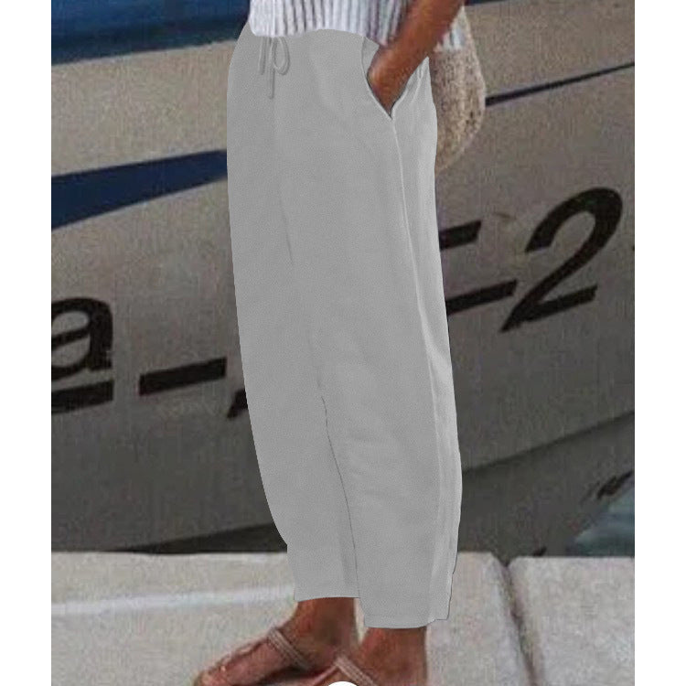 Pantalon Harem Femme Cheville avec Cordon, Poches Latérales et Taille Élastique Echoarchiv