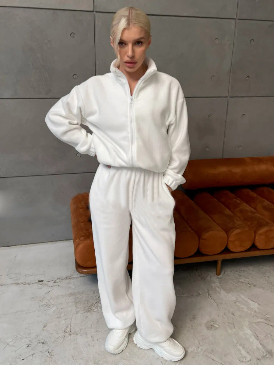 Ensemble Microfleece ultrasoft pour femmes avec veste courte à col montant zippée et pantalon lounge taille haute large Echo Archive
