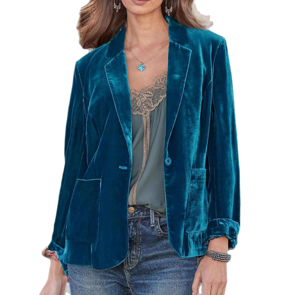 Blazer en velours pour femmes avec revers classique et tombé doux