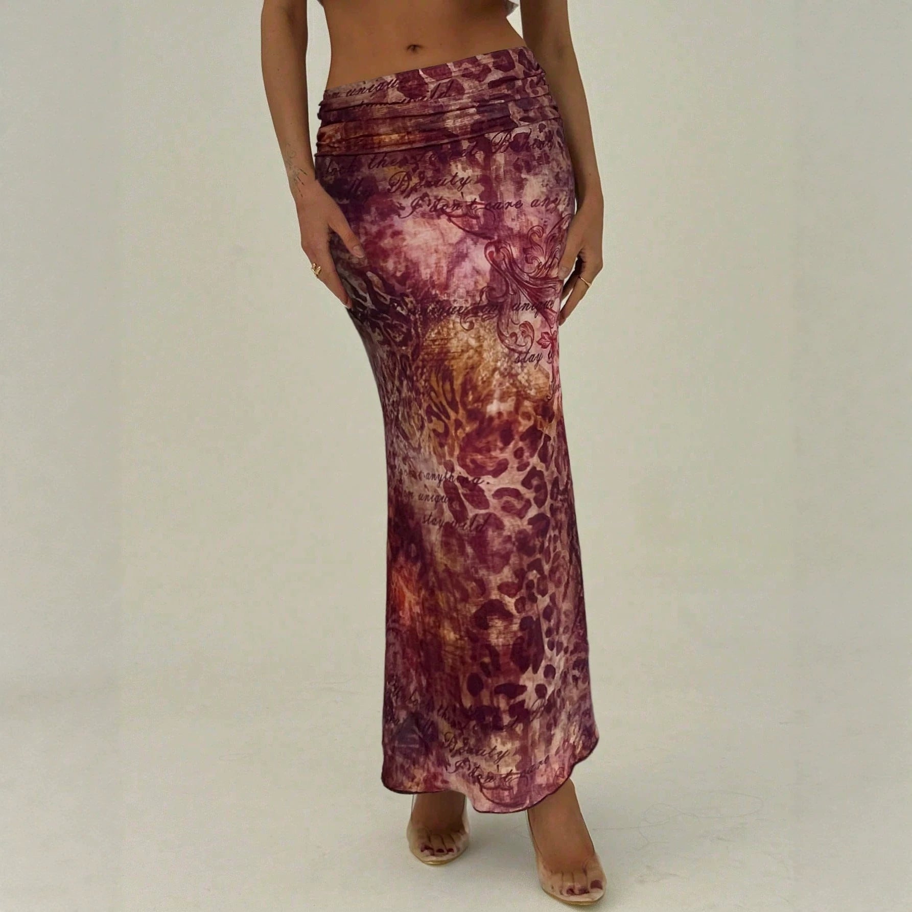 Jupe maxi femme étroite avec taille froncée et imprimé intégral R&B
