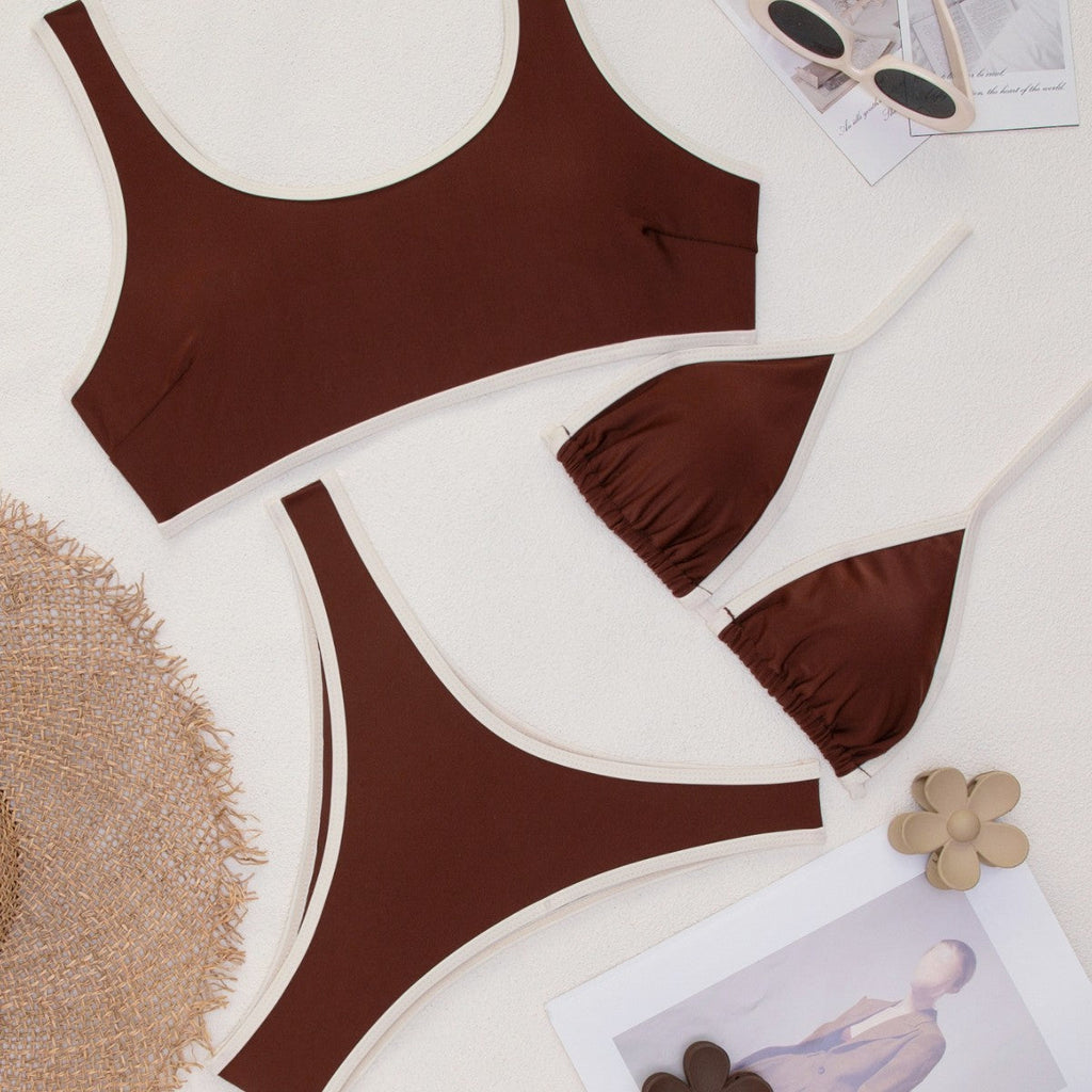 Ensemble bikini triangle pour femmes avec liens ajustables et accents contrastants R&B