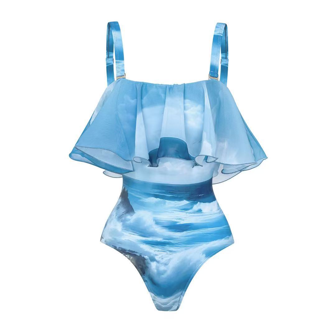 Robe maxi femme avec volants et design maritime Drune