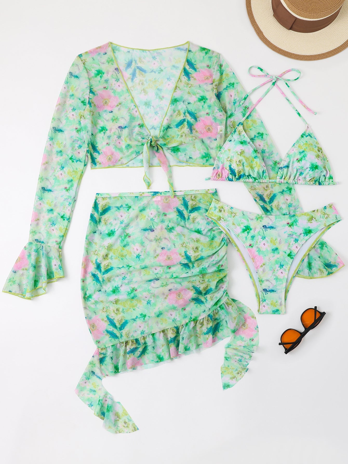 Ensemble de bain floral pour femmes avec haut à manches longues et jupe ludique Echo Archiv
