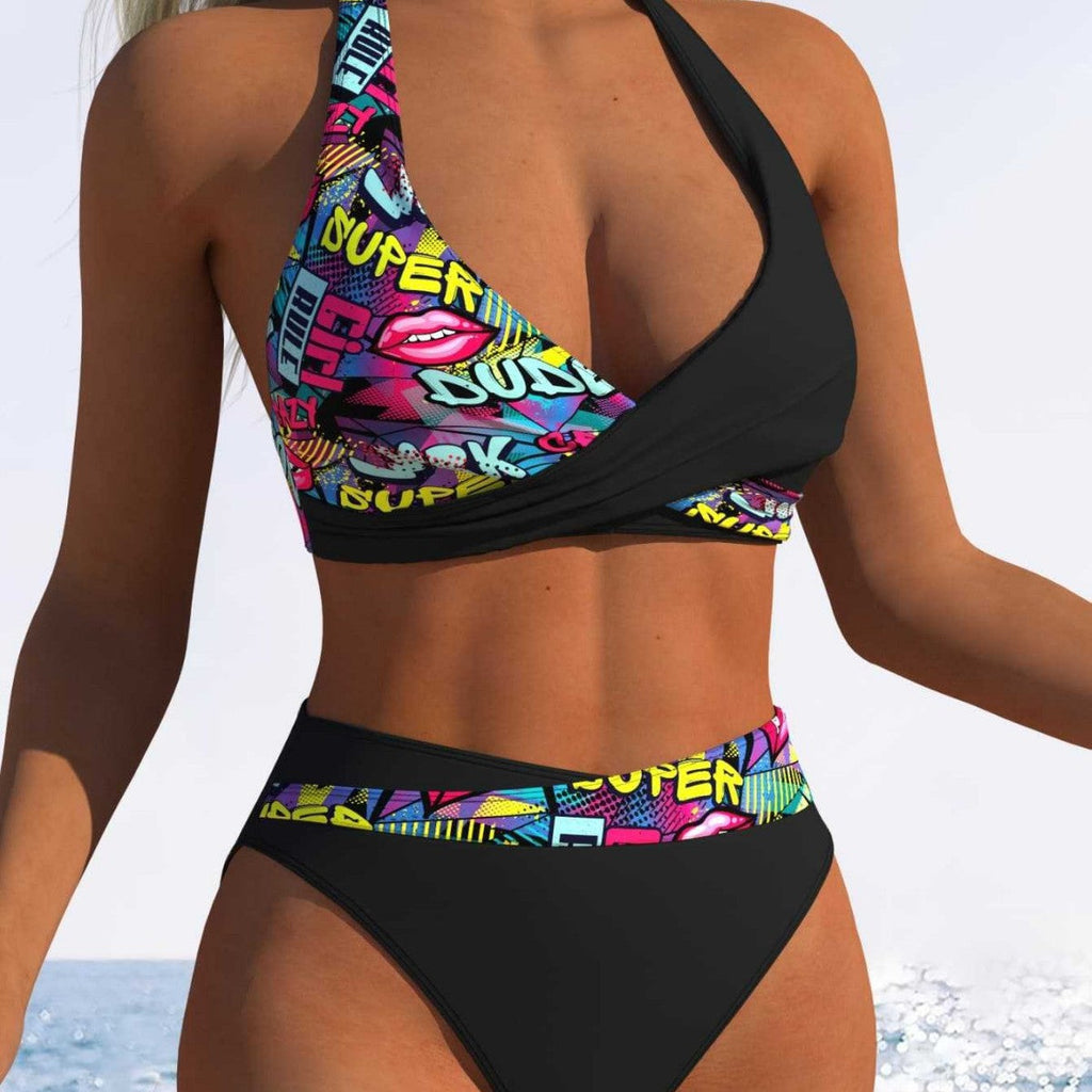 Maillot de bain femme taille haute avec haut à nouer tendance et ceinture élastique R&B