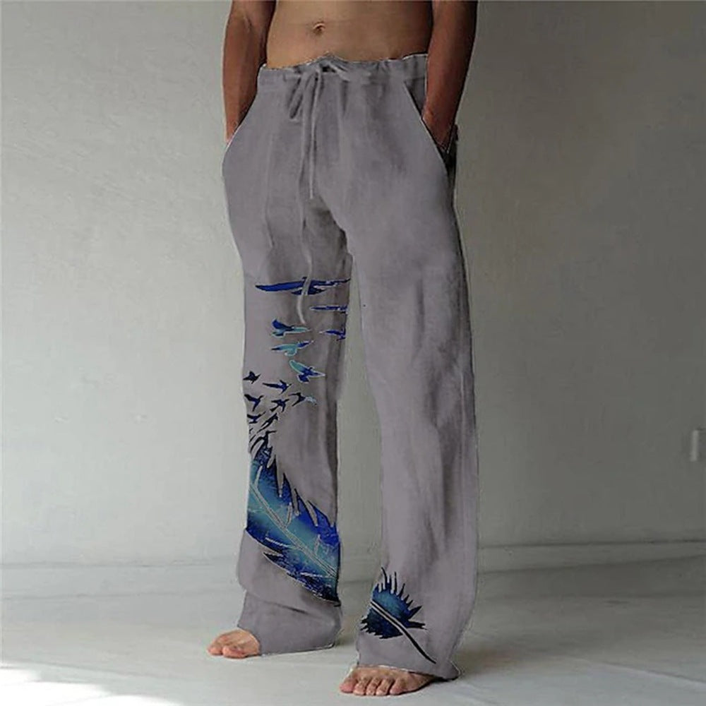 Pantalon d'été confortable pour femmes avec un design unique de plumes Echoarchiv