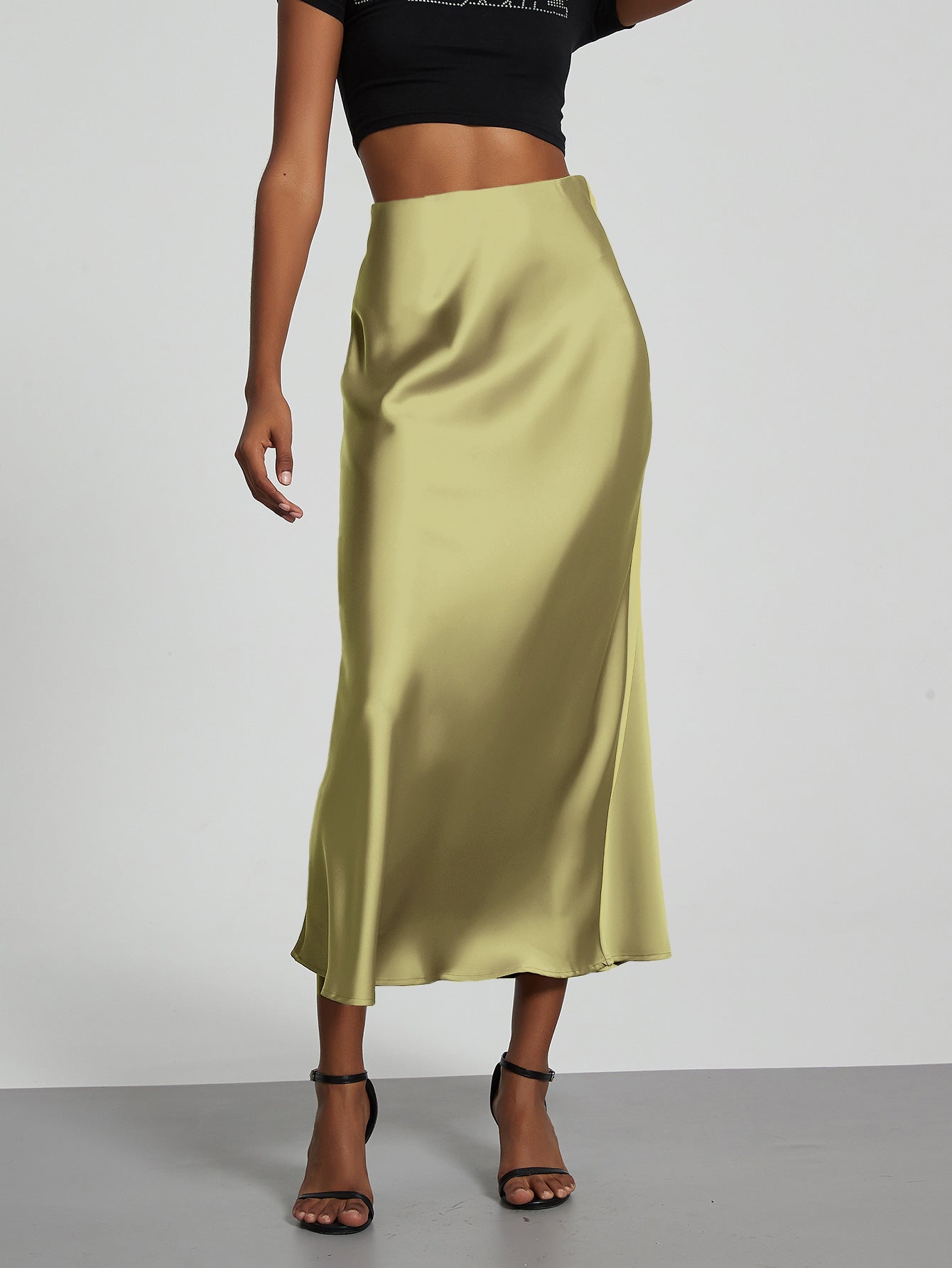Jupe en Satin Stretch Élégante pour Femmes avec Taille Haute et Coupe Flottante R&B