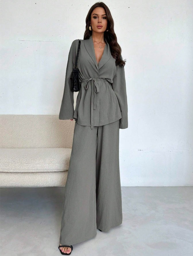 Ensemble Blazer Enveloppant Décontracté et Pantalons Amples pour Femmes Echoarchiv