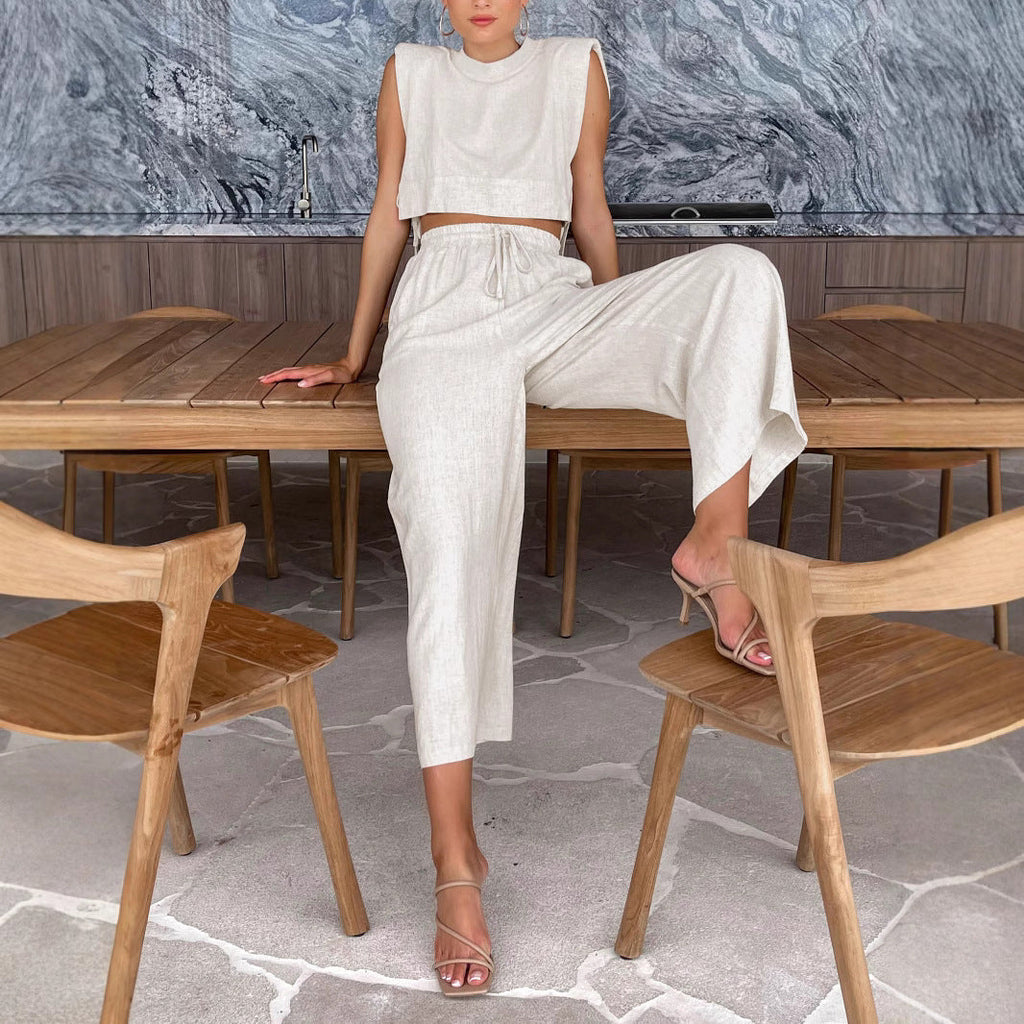 Ensemble Deux-Pièces Femme Ultra-Mode avec Manches Amples et Taille Élastique R&B