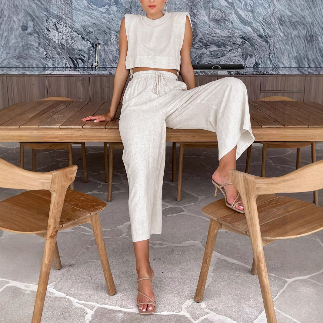 Ensemble Deux-Pièces Femme Ultra-Mode avec Manches Amples et Taille Élastique R&B