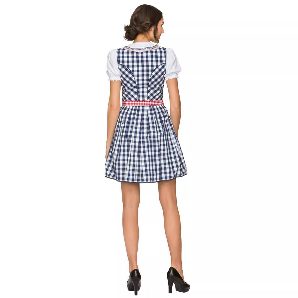 Dirndl traditionnel court pour femmes avec décolleté en cœur, corset à lacets et tablier à carreaux Echo Archiv