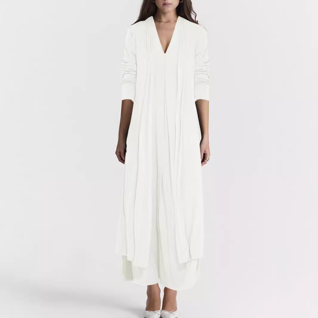 Cardigan long ouvert en jersey pour femmes avec poches et drapés fluides Echoarchiv