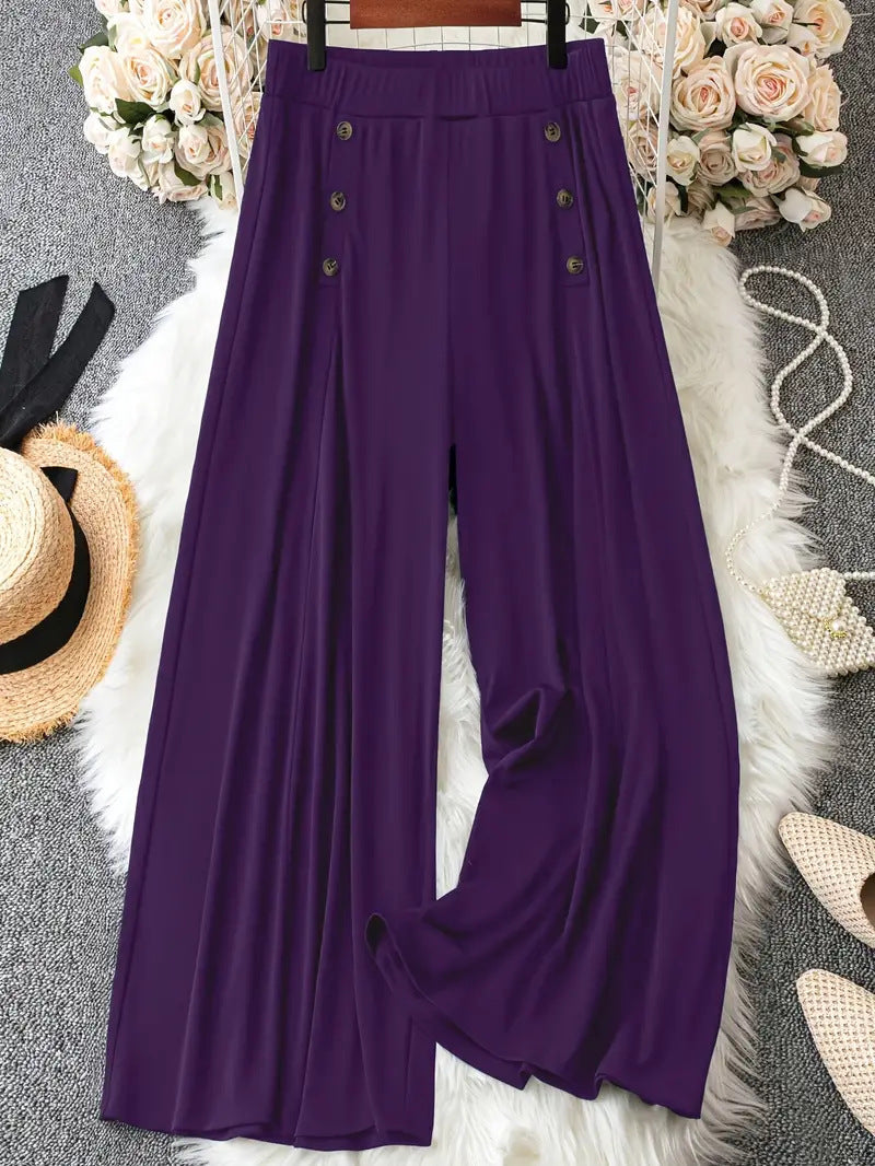 Pantalon Palazzo à Taille Haute et Jambes Amples avec Détails Boutonnés Echoarchiv