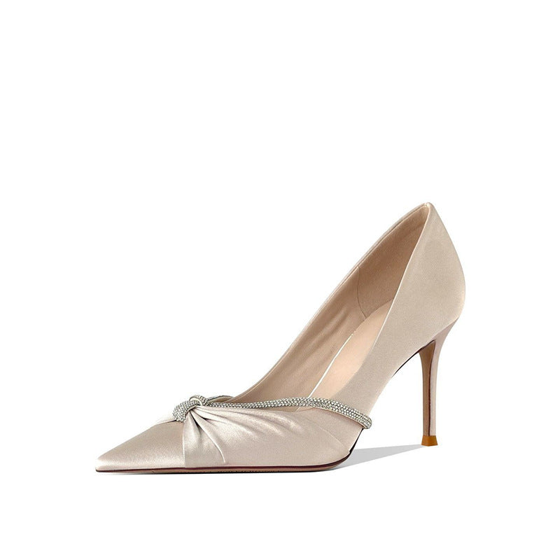 Pompes à talons hauts pointues élégantes pour femmes avec une sangle scintillante R&B