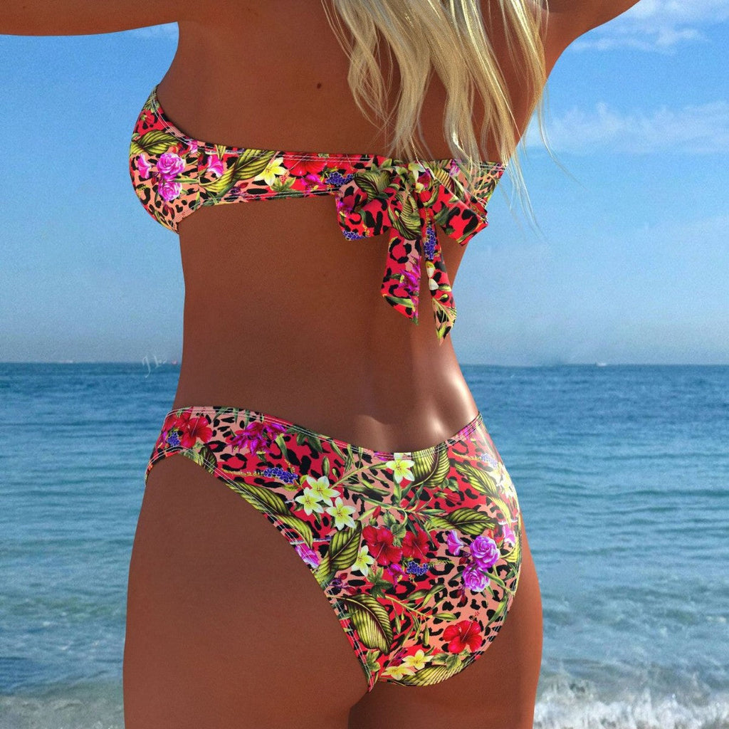 Bikini bandeau pour femmes avec motif floral et taille haute R&B