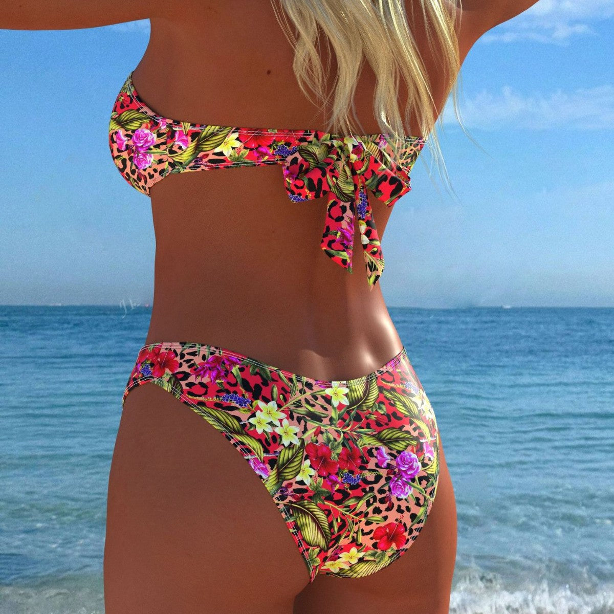 Bikini bandeau pour femmes avec motif floral et taille haute R&B