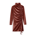 Robe Minijupe Bodycon Femme avec Col Montant et Drapé Latéral