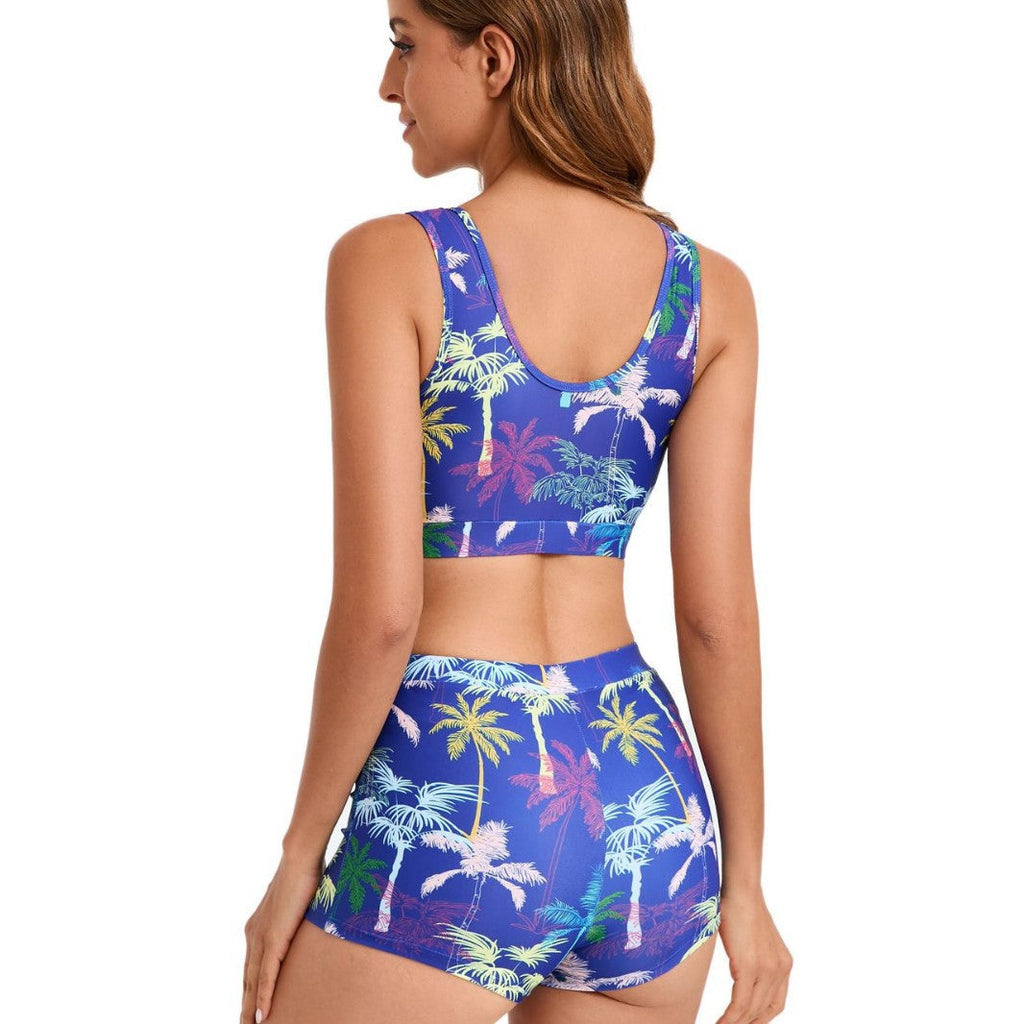 Ensemble de bikini sportif pour femmes avec short confortable et élégant motif de palmiers Drune