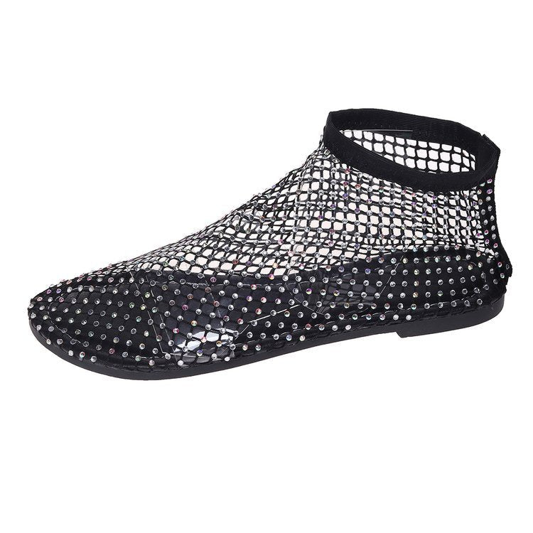 Sandales en filet pour femmes avec des applications scintillantes et une zone de cheville élastique R&B