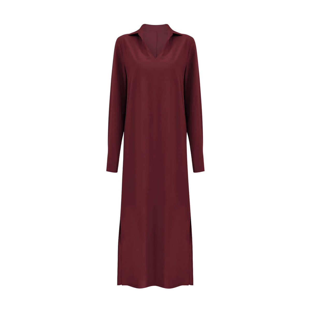 Robe maxi fluide pour femmes avec col montant en V, manches longues et poches latérales Echoarchiv