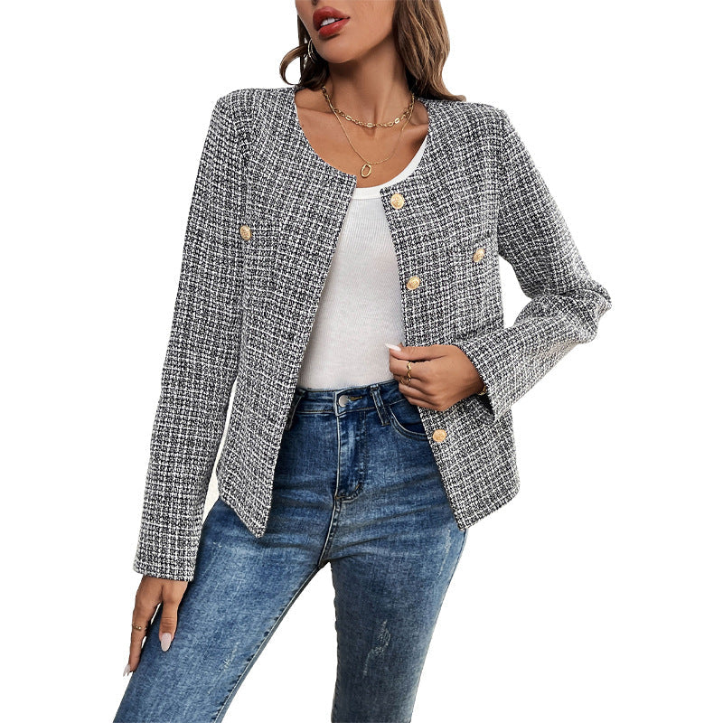 Veste Bouclé Élégante avec Boutons Dorés pour Femmes