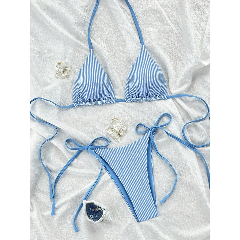 Ensemble de bikini triangle rayé pour femmes R&B