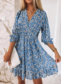Robe Mini en Chiffon Floral pour Femme avec Décolleté en V et Effet Ceinture Echoarchiv