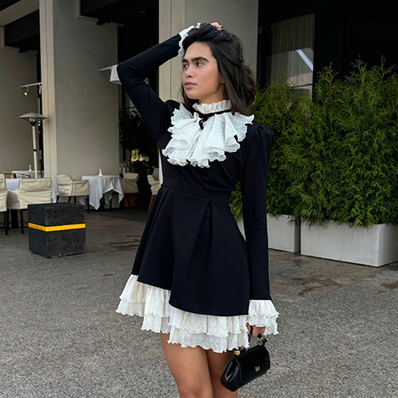 Robe à volants victorienne pour femme avec col montant, volant froncé et jupon plissé à plusieurs couches Echo Archiv