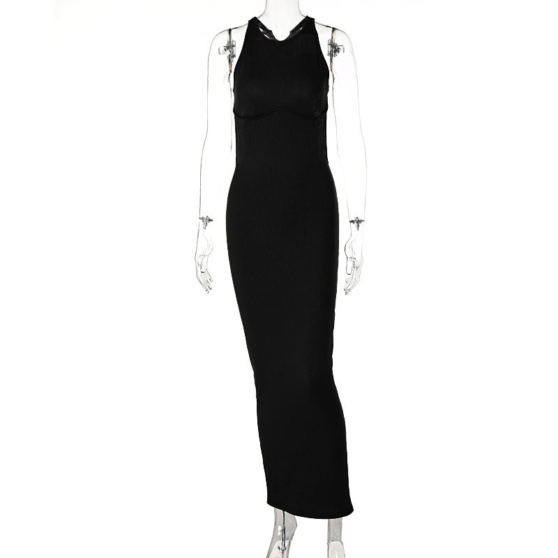 Robe maxi tricotée près du corps pour femmes avec décolleté raffiné et longues bretelles Heidi-Mode
