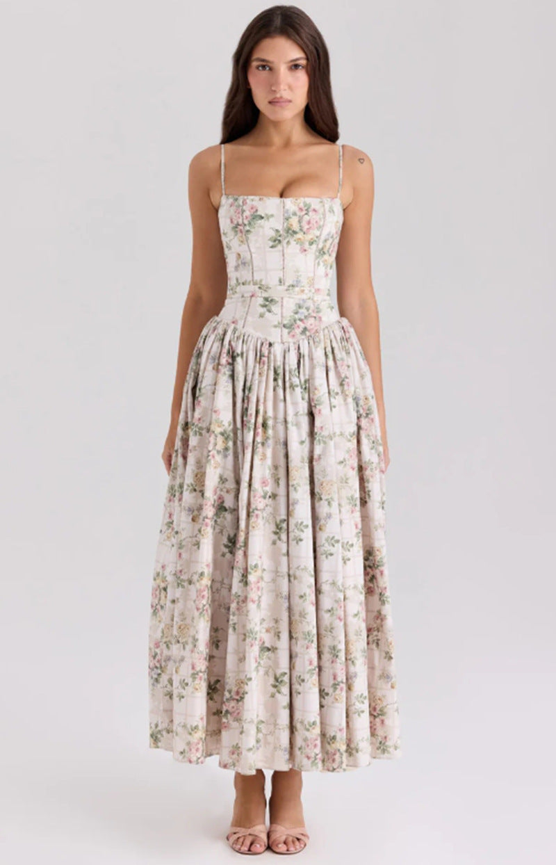 Robe corset cintrée pour femmes avec bretelles spaghetti et jupe évasée R&B