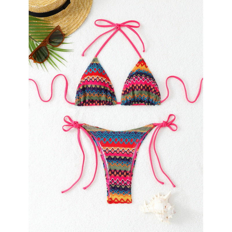 Ensemble bikini triangle pour femmes avec motif ethnique coloré R&B