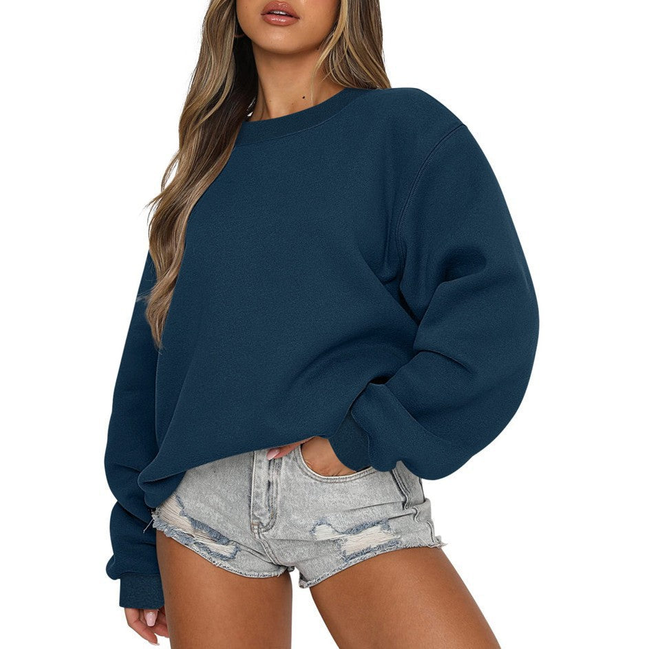 Sweatshirt oversized à col rond pour femmes en mélange de coton avec épaules tombantes, intérieur gratté et bords élastiques Echo Archiv
