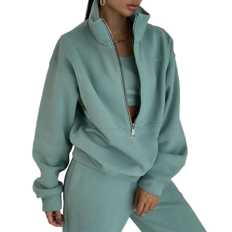Ensemble de sweat-shirt à demi-zip et pantalon de jogging pour femmes avec col montant, coupe oversize et doux French-Terry Echo Archiv