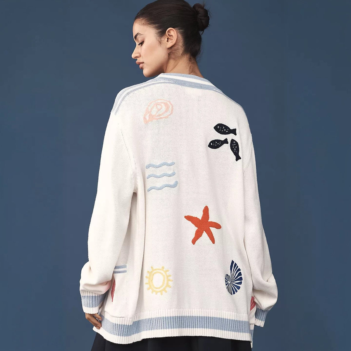 Cardigan en maille oversize pour femmes avec appliques maritimes Echoarchiv
