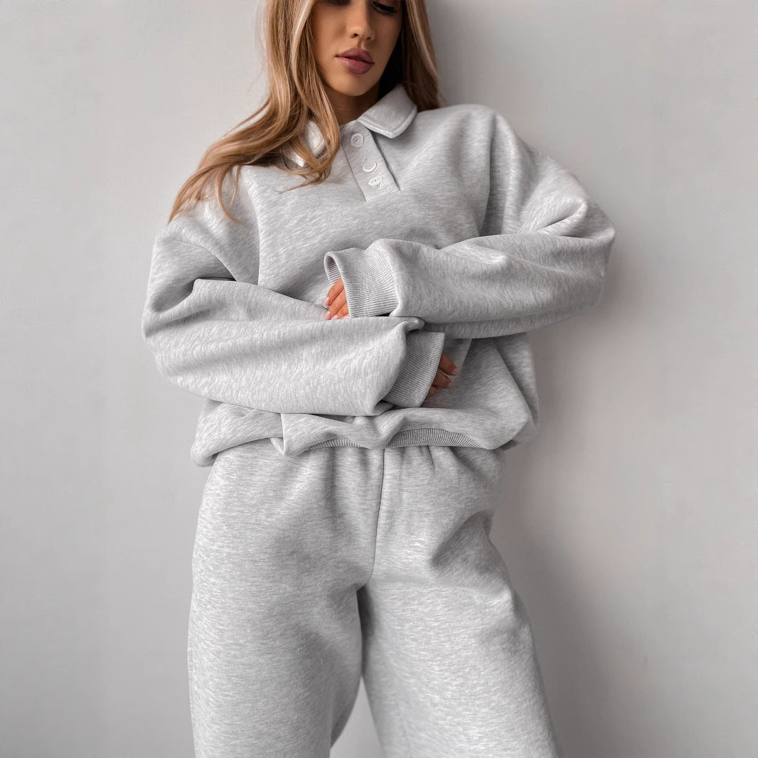 Ensemble de polo-sweat et de jogging Relax-Fit pour femmes en French Terry