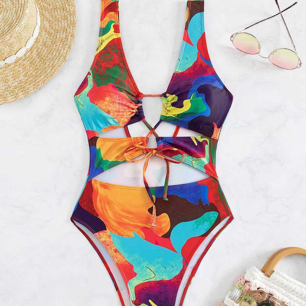 Maillot de bain une pièce pour femmes avec design coloré à découpes R&B