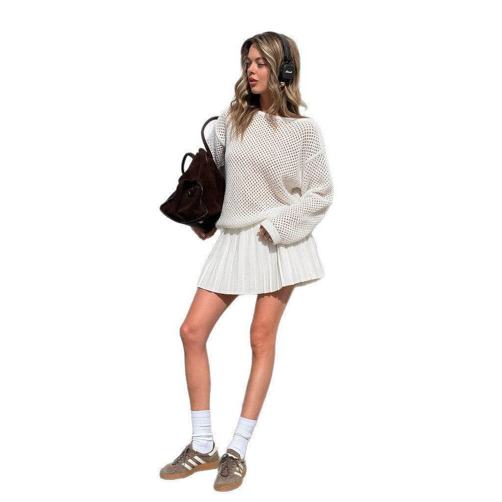 Pull en maille oversize pour femmes avec ensemble de mini-jupe plissée