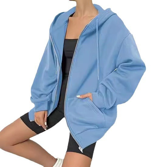 Veste à capuche zippée oversize pour femmes avec fermeture éclair contrastante, capuche double épaisseur et poche kangourou Echo Archiv