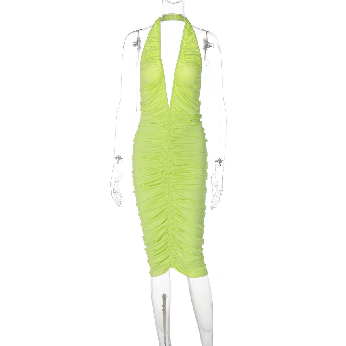 Robe maxi ajustée pour femmes avec décolleté en V profond et fronces R&B
